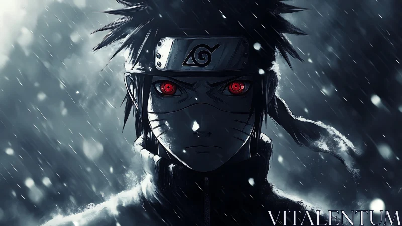 Stormlit ninja with crimson eyes and midnight resolve.