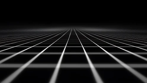 Perspective grid plane recedes into black horizon with subtle depth haze