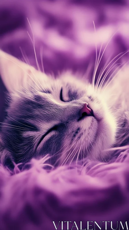 Purple Cat Resting with Ethereal Light Effects