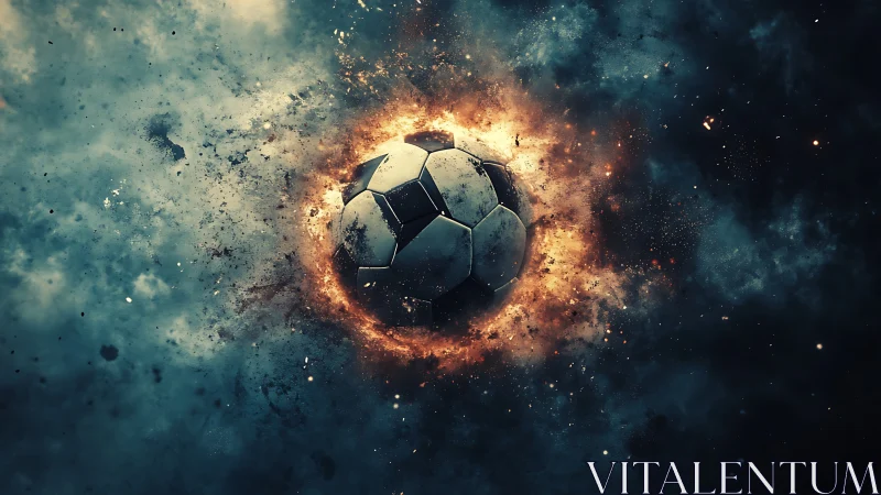 Explosive cosmic soccer ball with radial energy burst composition.