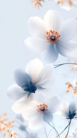 Delicate White Cosmos Flowers with Vibrant Orange Centers