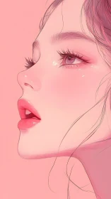 Soft pink profile of dreamy girl with glossy highlights.