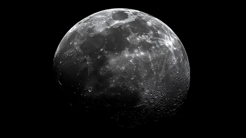 Luminous moon reveals intricate craters against deep black space