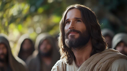 Soft-focus bearded man in robe under warm directional daylight