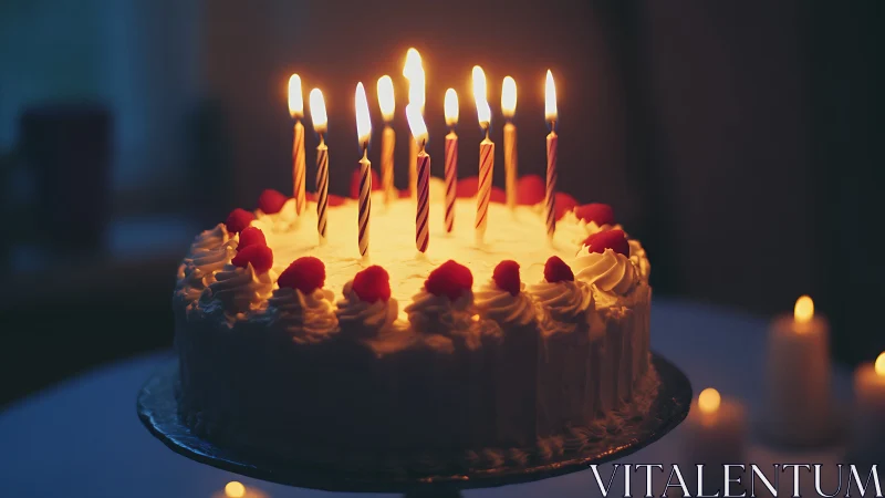 Multilayer Illuminated Celebration Cake with Spiral Taper Candles in Warm Nocturnal Setting