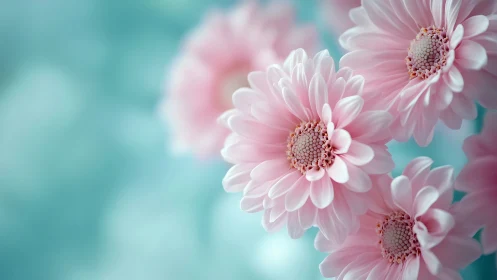 Pink Gerbera Daisies with Selective Focus and Cyan Bokeh.
