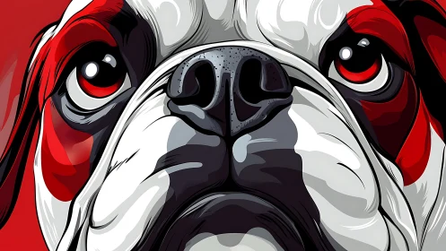 Bulldog gaze ignites in bold red and silver vector drama.