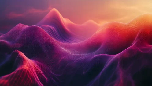 Glowing digital waves roll like neon hills at sunset