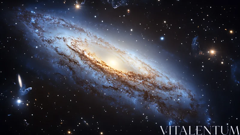 Spiral galaxy arcs through dense starfield in deep space