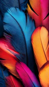Close-up view shows overlapping multicolored bird feathers