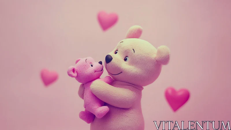 Soft-rendered bear figures positioned against diffused pink background