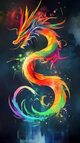 Radiant rainbow dragon swirling through splashes of color.