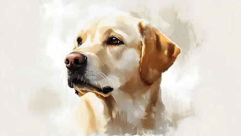 Golden labrador portrait with painterly expressive strokes.
