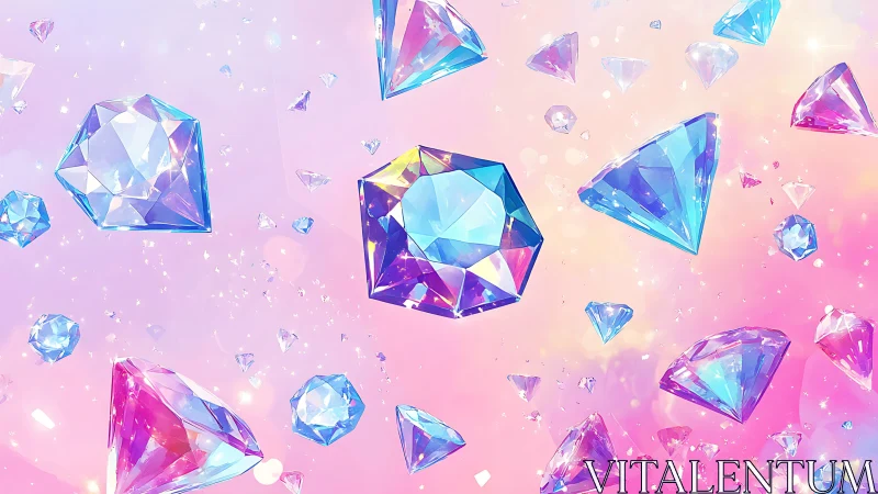 Prismatic diamonds drift across a cotton candy aurora sky.