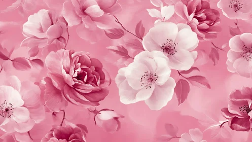 Lush Pink Peonies and Roses Float in Soft Bloom