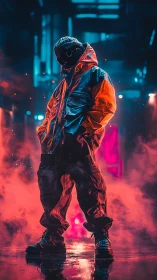 Neon ghostwalker in blazing street mist and midnight chrome.