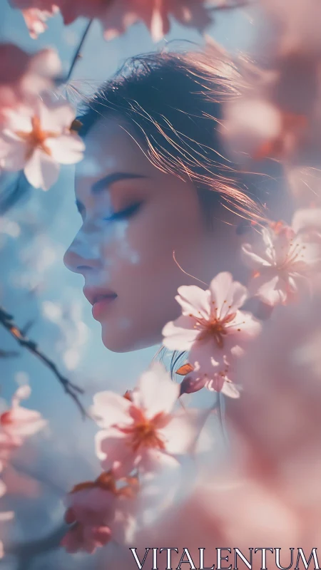 Blossom hush around a dreaming face in soft morning light.