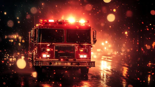 Emergency Response Vehicle Against Fiery Night Scene.