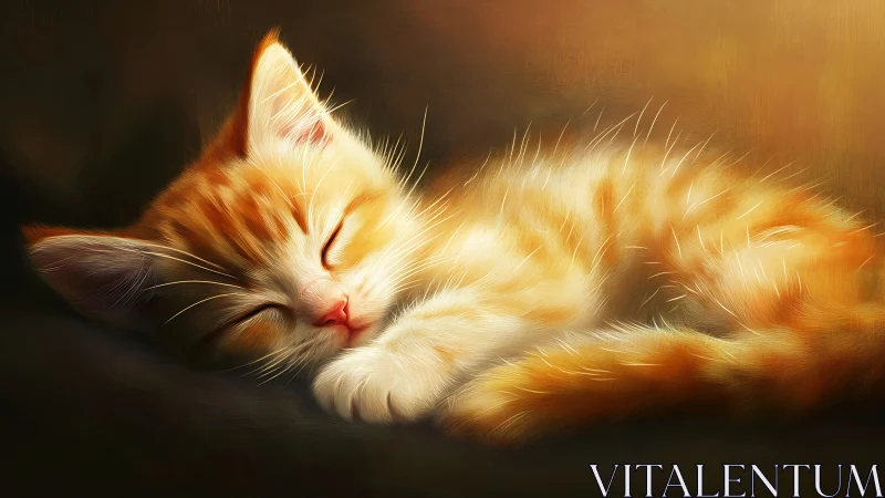 Golden Tabby Cat Sleeping in Warm Light.