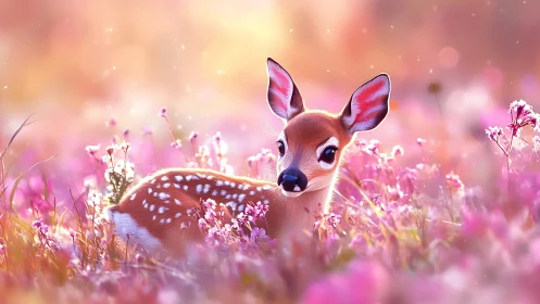 Digital deer fawn render shows stylized anatomy in flowers