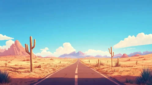 Straight desert highway under clear blue sky horizon.
