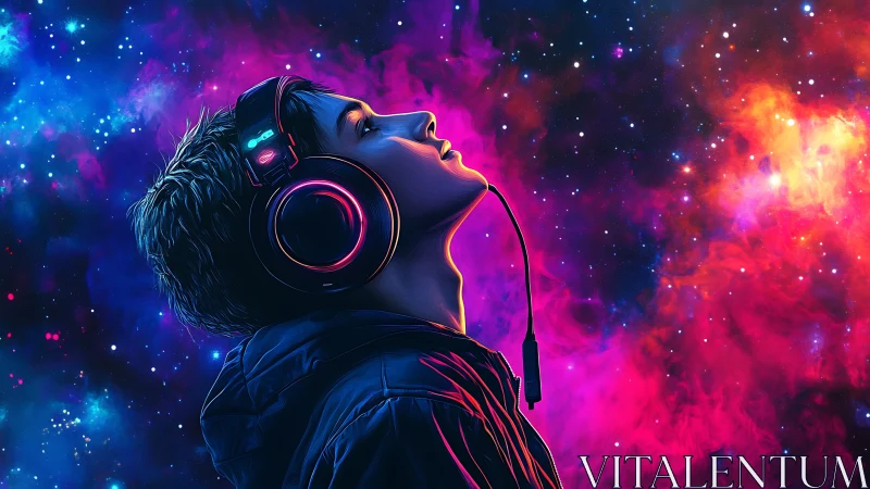 Stargazing Listener Drowned In Neon Galactic Soundscapes.