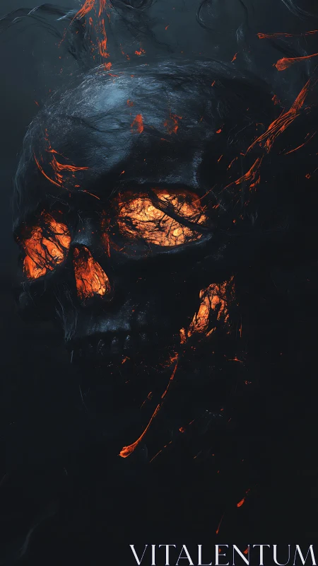 Molten ember skull emerging from deep shadowed void.