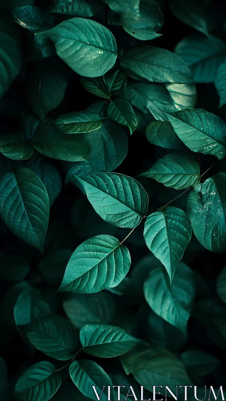 Moody teal foliage with layered overlapping leaves pattern.