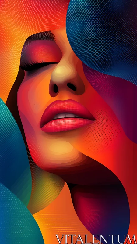 Neon portrait merges gradients, contour lines, sensual calm.