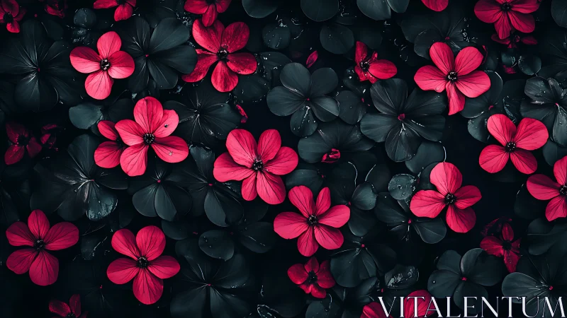 Neon Blooms Against Darkness: Vivid Floral Tapestry.