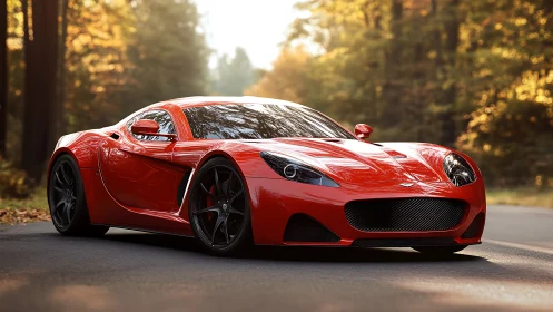 Scarlet forest supercar poised like a prowling wildfire.