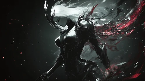 Dark ethereal warrior in flowing bio-mech armor design.