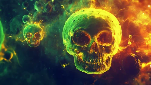 Luminous toxic skull nebula in volatile cosmic plasma field.
