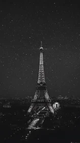 Midnight Eiffel tower glows beneath a drifting Parisian starlight.