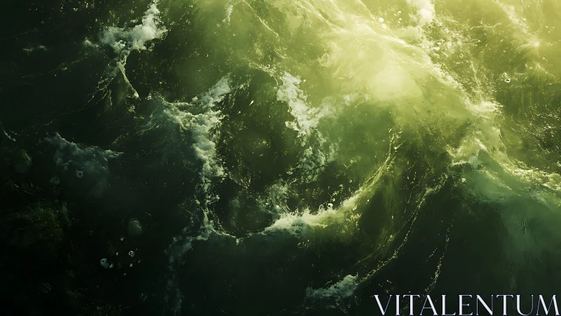 Dramatic Sunlit Ocean Waves in Abstract Artistic Style.