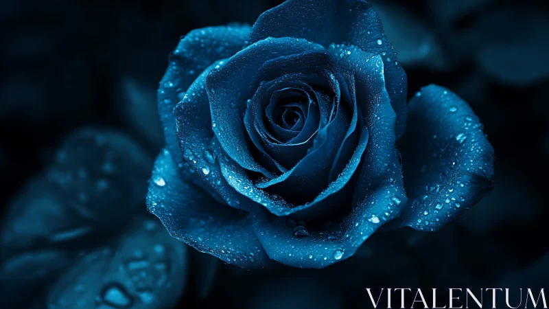 Luminous Blue Rose with Water Droplets.