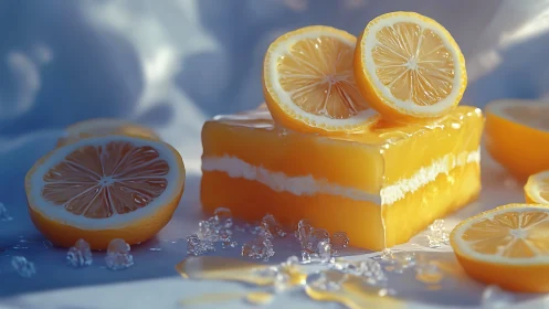 Lemon Cake with Citrus Slices and Crystalized Sugar.