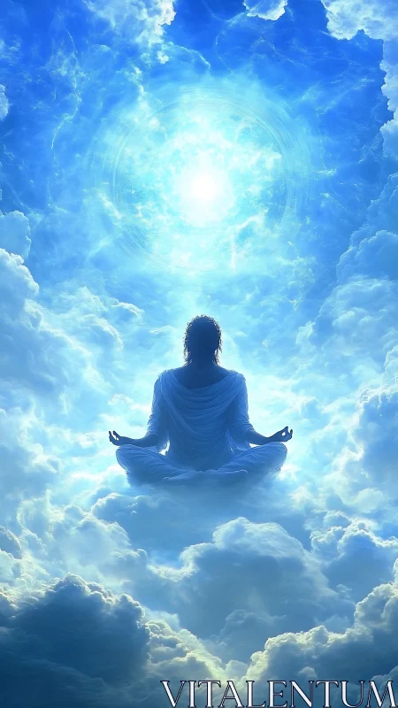 Serene sky meditation with soft clouds and radiant light.