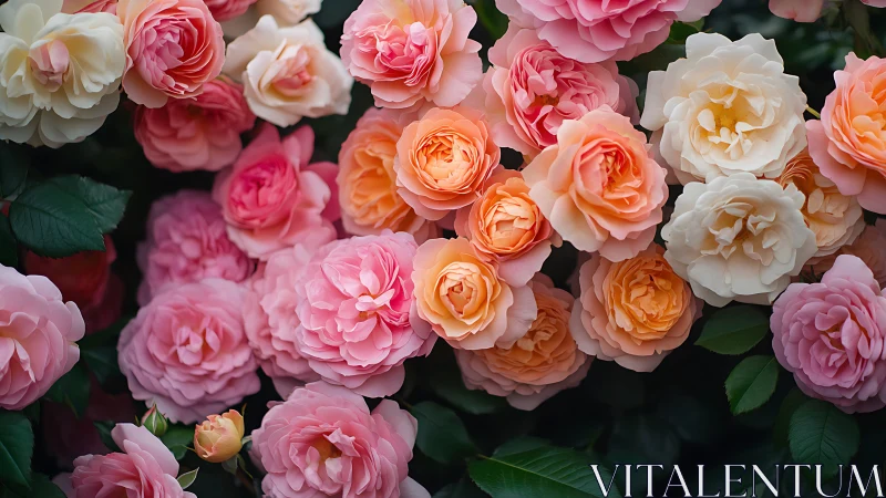 Dense Polychromatic Rose Cultivars with Complex Petal Stratification.