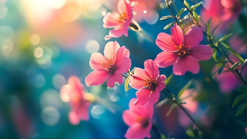 Pink cosmos flowers with soft bokeh background