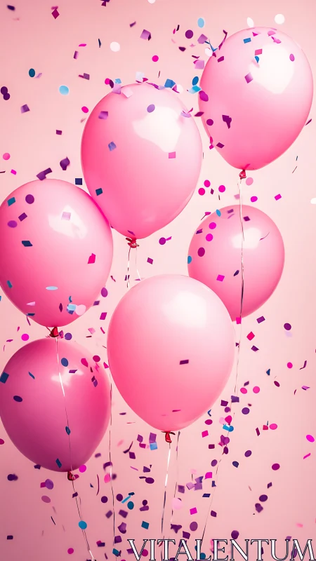 Pink Balloons Floating With Colorful Confetti Magic.