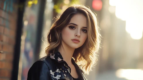 Urban portrait with soft bokeh and warm sunset light.