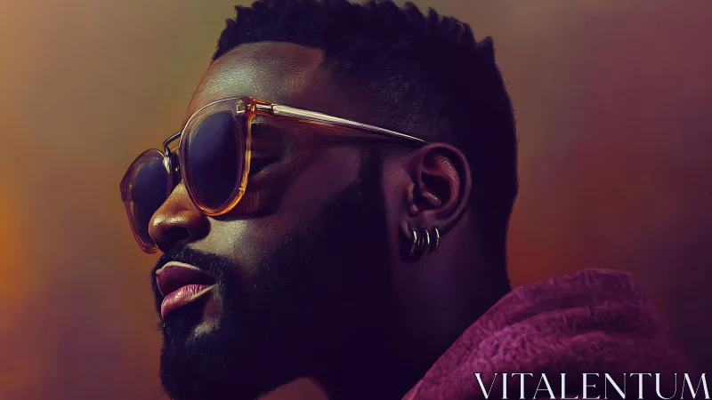 Profile portrait with amber sunglasses and moody lighting.