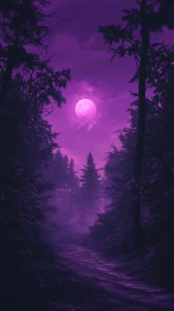 Neon Moon Rising Through Twilight Woods.