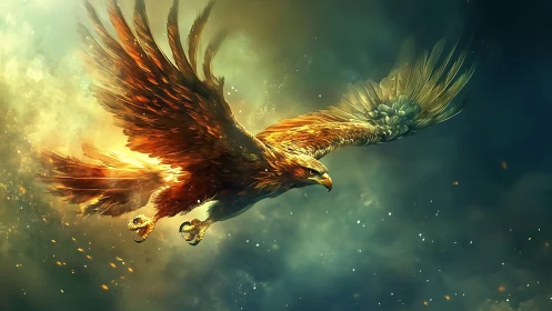 Majestic Eagle Soaring in Dramatic Fantasy Sky Digital Art.