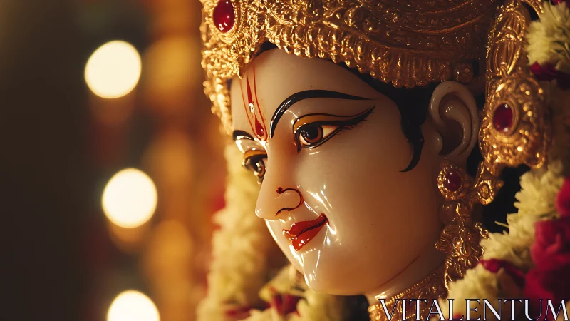 Specular-lit devotional sculpture with ornate gold crown detail.