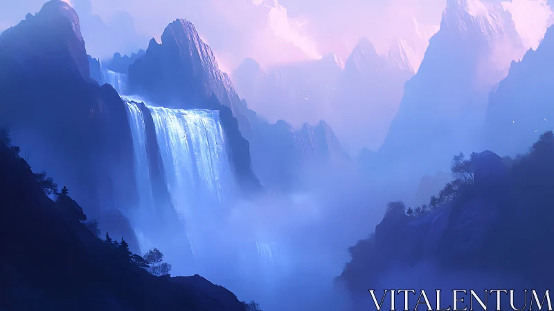 Moonlit cascades drift through dream-drowned violet peaks.