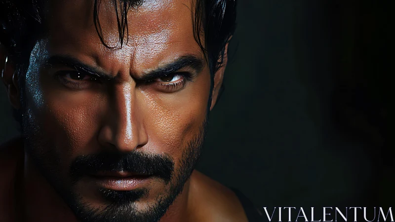 Intense male portrait under hard directional side lighting.