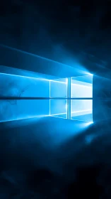 Digital light-window monolith in atmospheric blue glow.