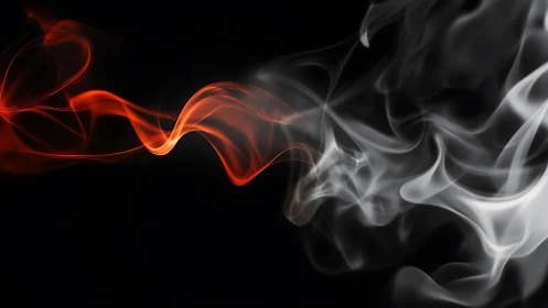 Abstract red and white smoke waves on black background, digital art.